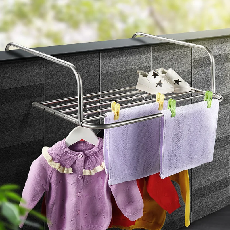 Home Stainless Steel Fold Clothes Hanger Terrace Indoor Window Drying Rack Suspension Extractable Baby Hanger