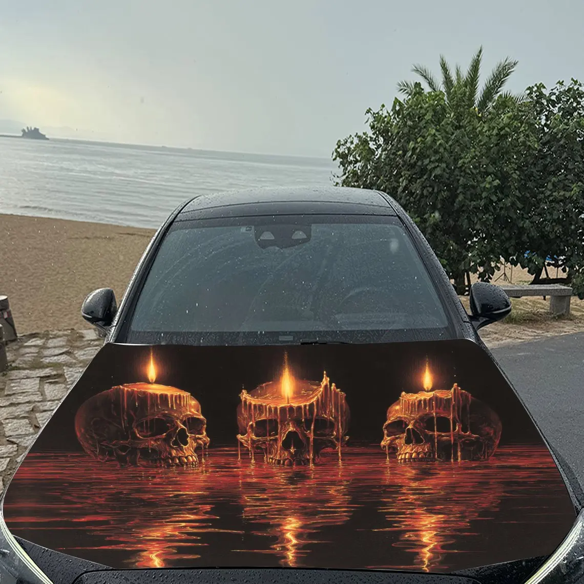 الجماجم بين الشموع غلاف فينيل السيارة، ملصق غطاء السيارة المقاوم للماء من مادة PVC، ملصقات ذاتية اللصق مقاومة للخدش لـ Eng #5