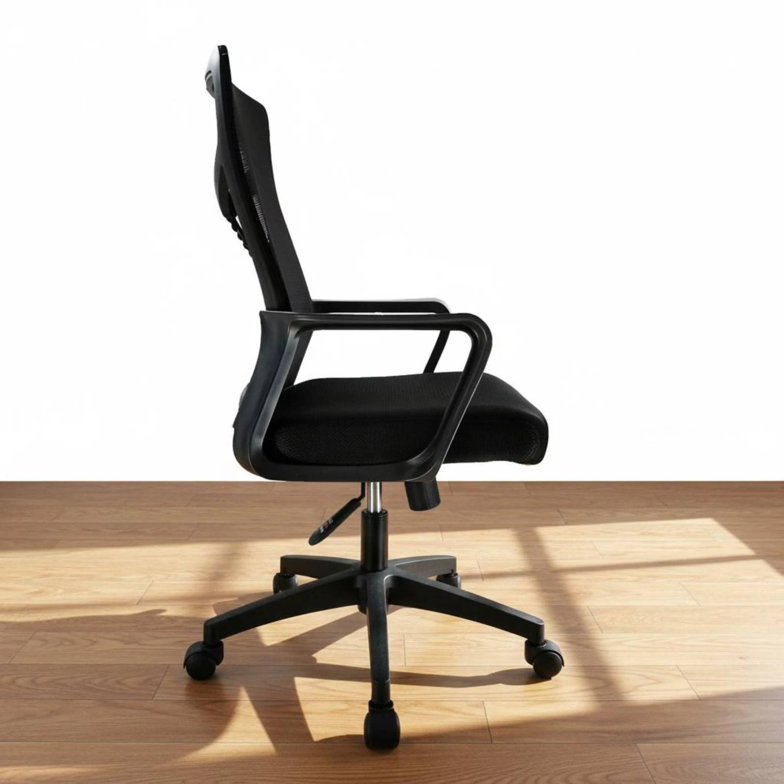 

Mesh Office Chair Fixed Armrests Ergonomic High-Back Chair Workspace Seating Matte Black Wheeled Base for Students, Dorm Room