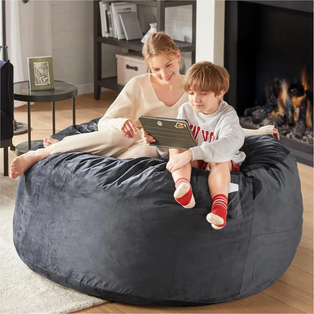 Bean Bag Chair, 5 Feet - Comfortable Adult Soy Bag Chair with Added Memory Foam - Machine Washable and Soft Mink Adhesive Cover