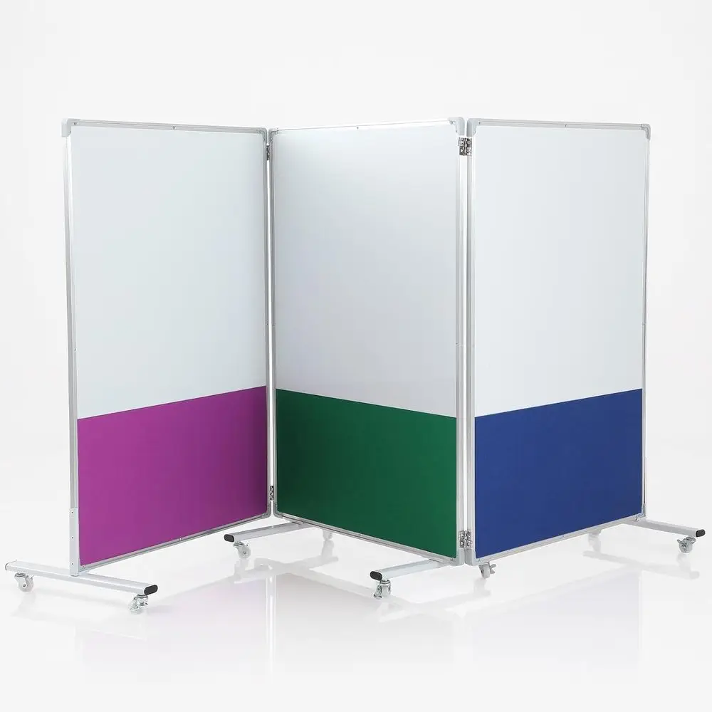 3-Panel Classroom Dividers, 4ft x 8ft Play Panels, Double-Sided Magnetic Whiteboard and Dry Erase Board for Preschool (Bright)