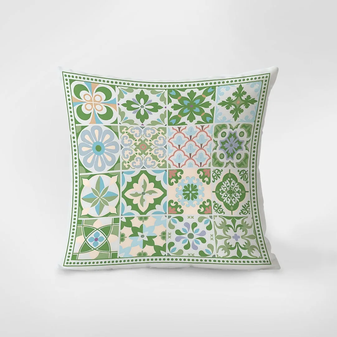 Green Mediterranean Tile Pillowcase Peach Skin Cushion Cover for Sofa Living Room Decorative Throw Pillow Case Home Decor 1PC