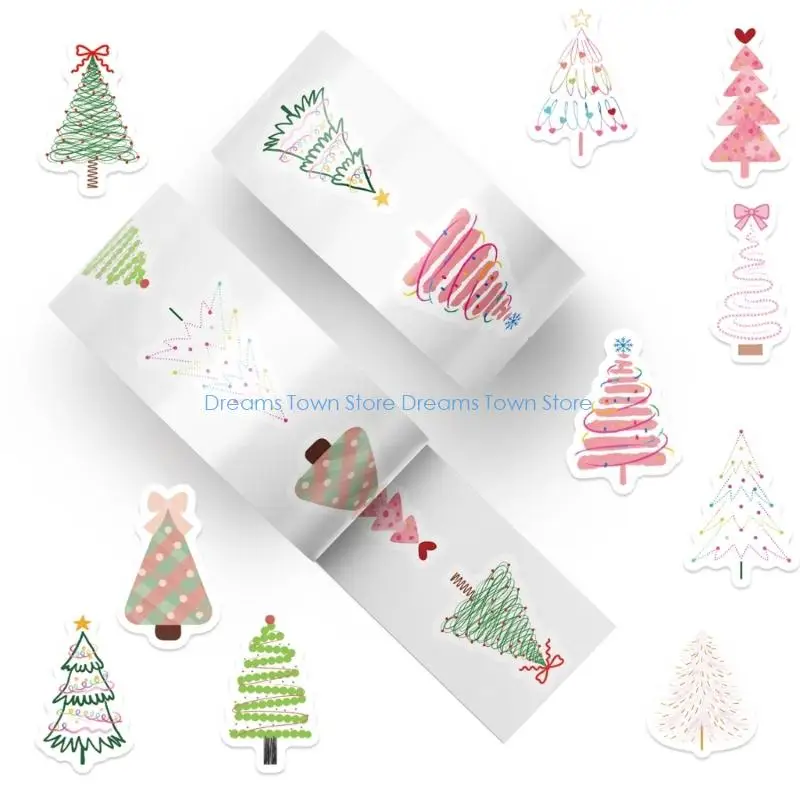 HX6A Christmas Stickers Colorful Tree Holiday Decals Waterproof Adhesive Designs