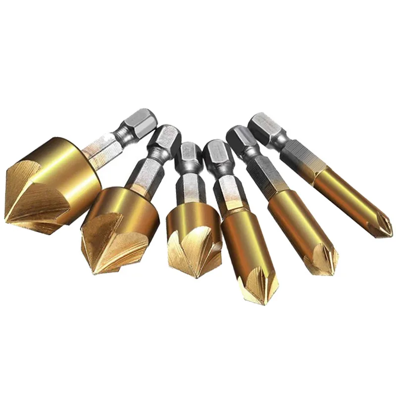 6pcs 6/8/9/12/16/19mm Hss Countersink Boring Drill Bit Set for Wood Metal Quick Change Drill Bit Tool Hex Chamfer Drill Tool Set