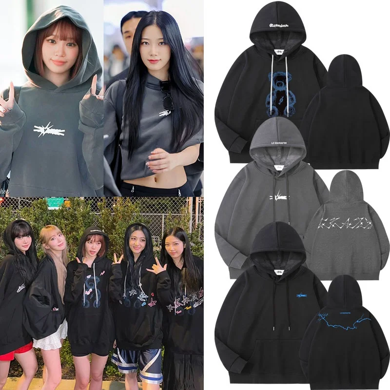 

Свободная хлопковая толстовка-худи с карманом-кенгуру, с длинным рукавом, для весны и осени, для концертов и выступлений, повседневная, удобная женская футболка