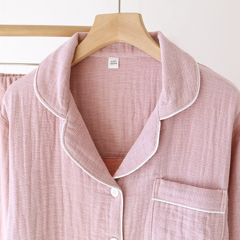 Setelan Piyama Pasangan Musim Semi Baru 2025 100% Katun Empat Lapis Kain Kasa Lengan Panjang Celana Panjang Pria dan Wanita Dua Potong Pakaian Rumah