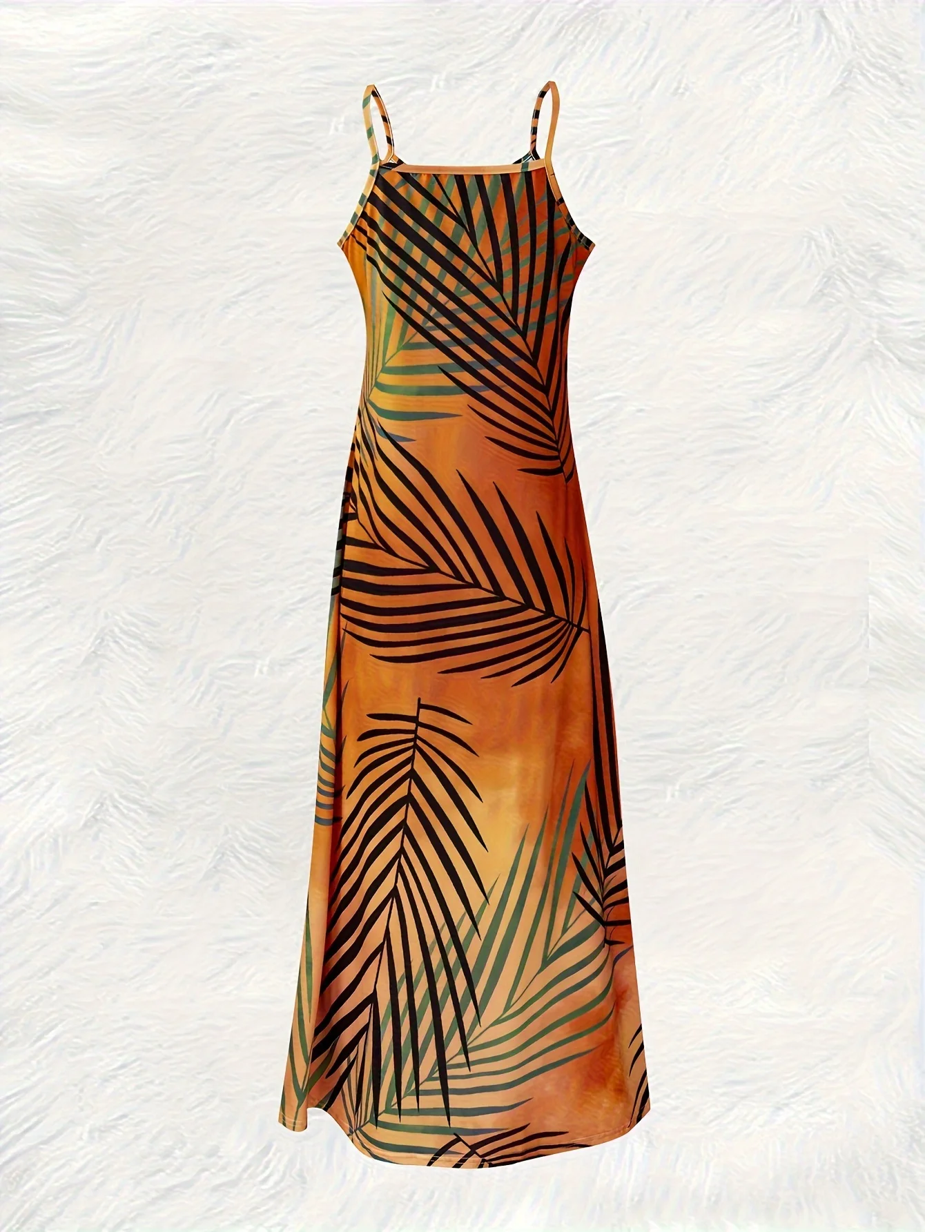Printed Design Orange Tropical Palm Leaf Print, Halter Neck Dress