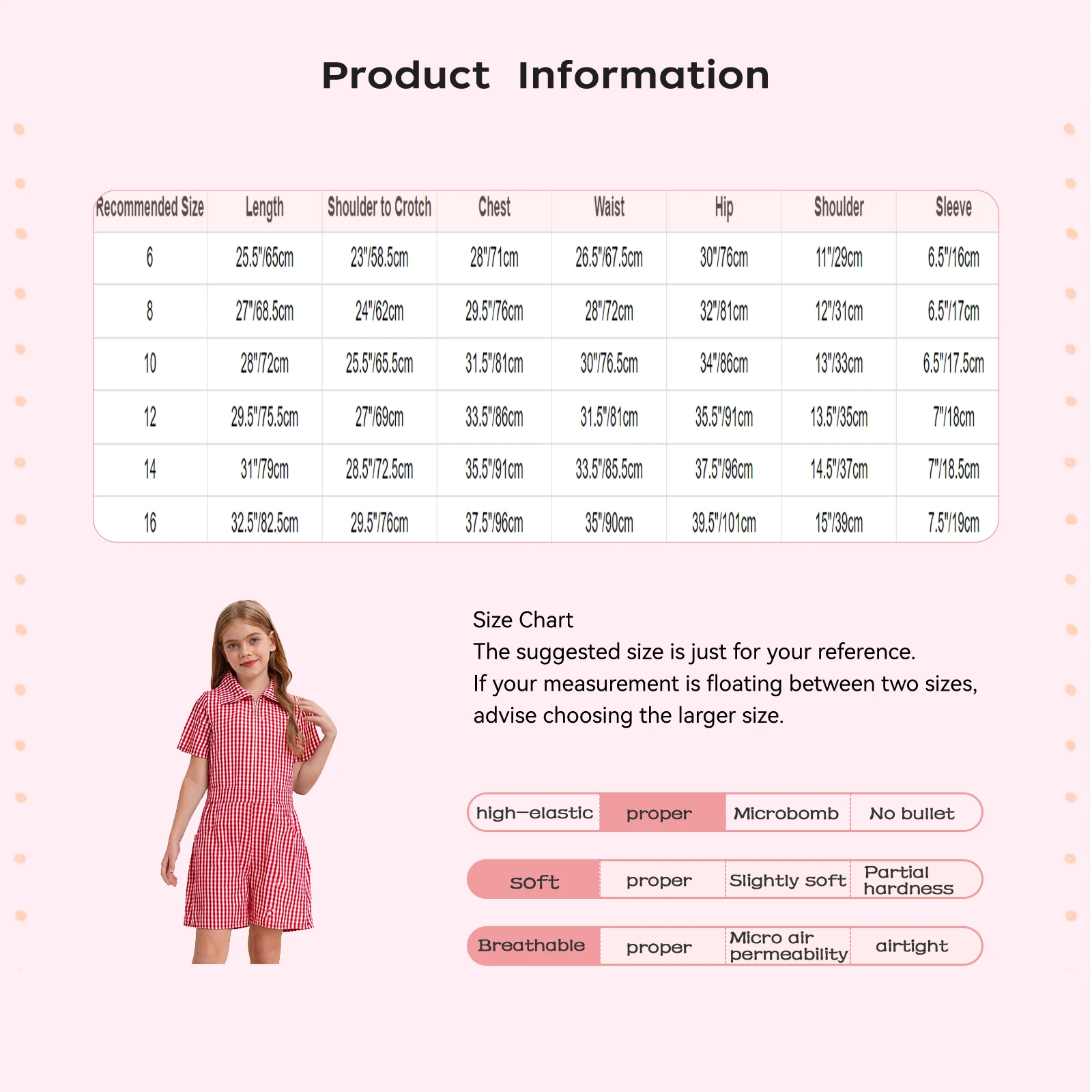 Uniforme scolastica per bambina, tutina casual scozzese, colletto rovesciato, manica corta, cerniera frontale, tuta con tasche per la festa quotidiana