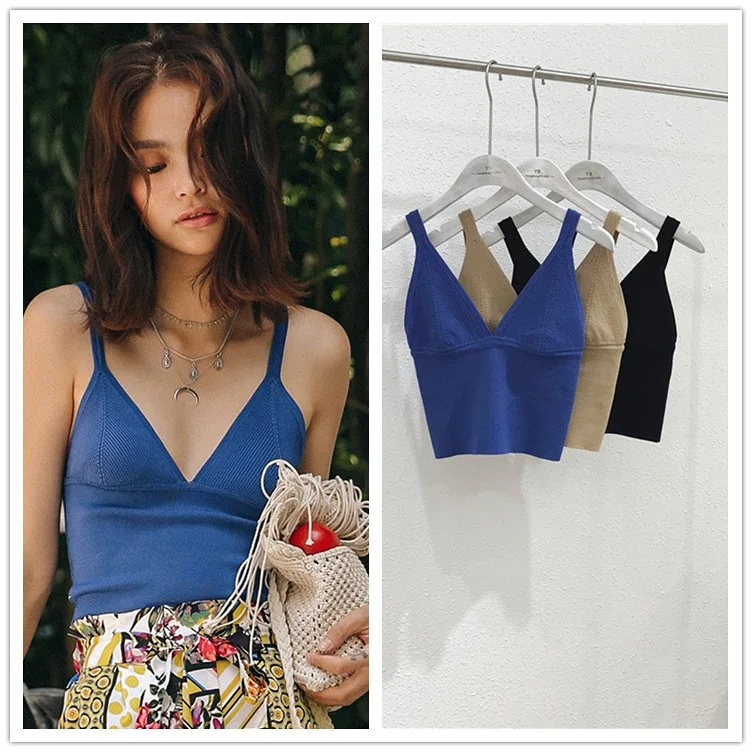 1968 Neue Low-Cut-Unterhemd-Weste für Damen, Sommer-Oberbekleidung, V-Ausschnitt, sexy Urlaubs-Strickoberteil