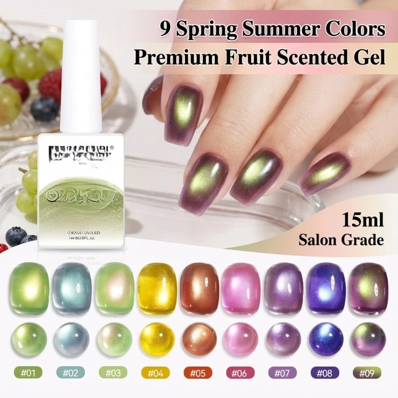 Cat Eye Gel Spring Summer Nail Art, Fruit Scented Cat Eye Nail Polish for Professional Salon Use