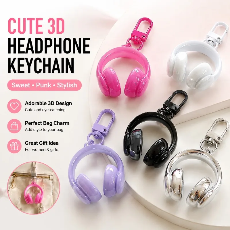 3D Headphone Shaped Keyring, Minimalist Cool Chic Pendant, Sophisticated Backpack Hanging Decor, Modern Neutral Style Ornament