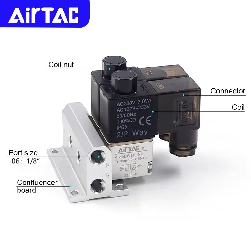 AIRTAC 3/2 Way Solenoid Valve Group With Manifold 2F/3F/4F/5F/6F/7F/8F/9F/10F NO/NC Stations 220V 24V 3V2M Original Pneumatic