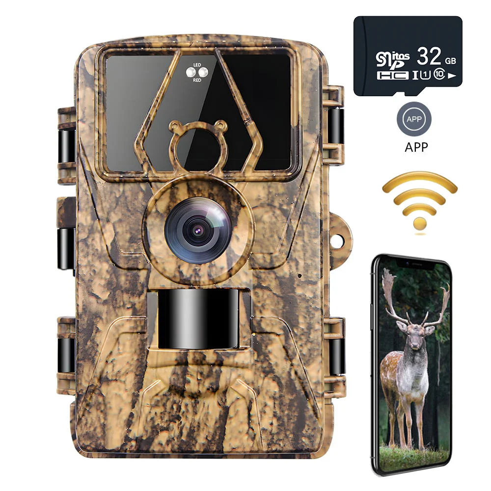8K WiFi waterdichte trailcamera PR801W 60MP ondersteunt APP-weergave voor buitenjacht, nachtzicht en boerderijbewaking