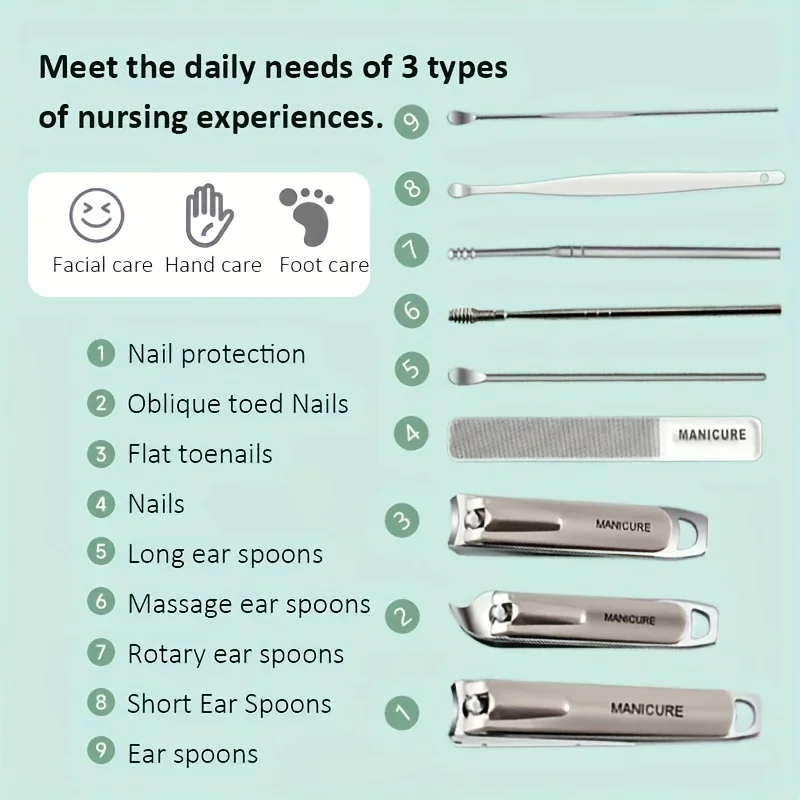 デラックス10点ネイルケアセット ステンレス製マニキュア＆ペディキュアキット トラベルケース付き ネイルクリッパー 男女兼用ギフトに最適