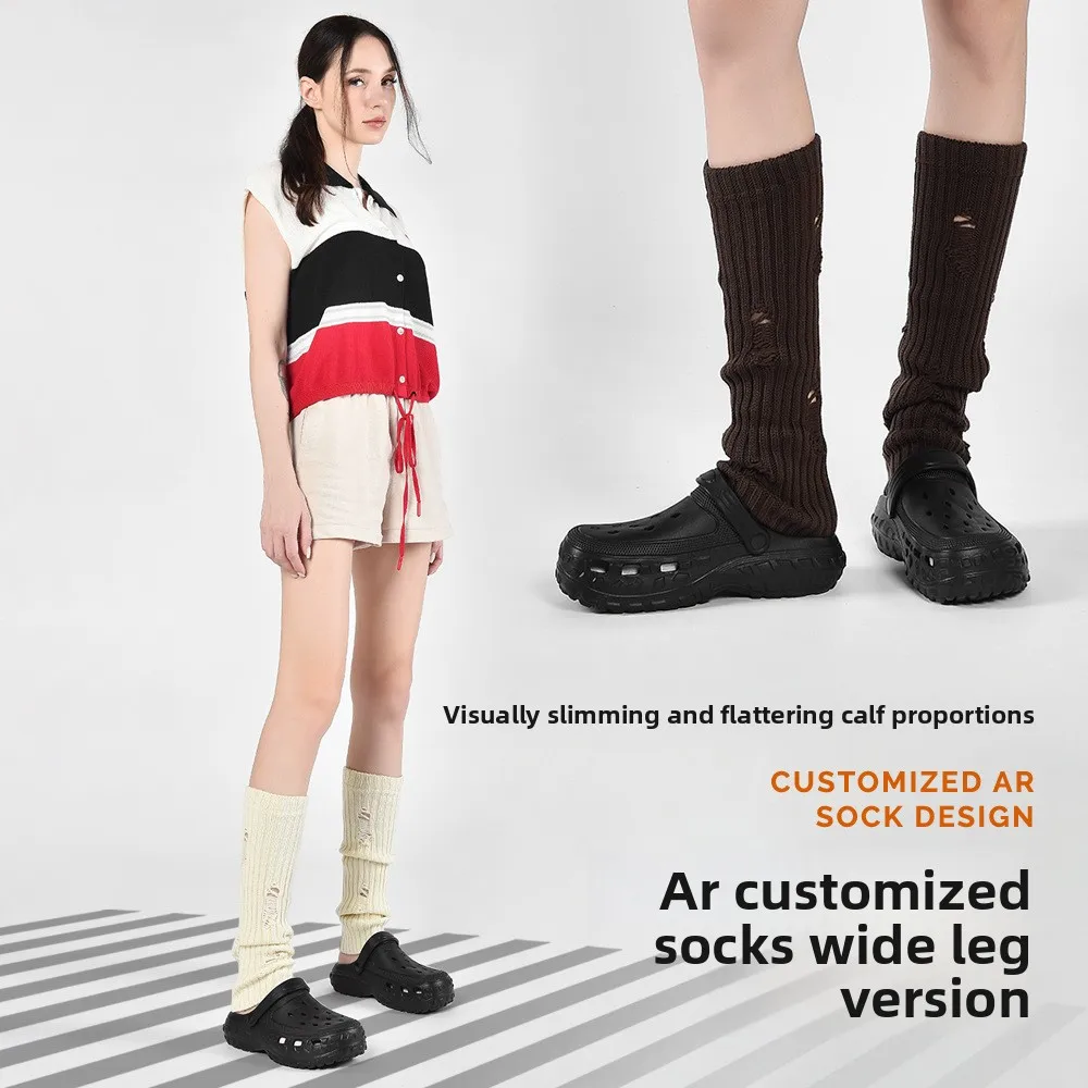 

2025 New Woolen Sock Covers Spring Autumn Fashionable Knitted Double Needle Y2K Leg Covers Warm Footwear Home Wear