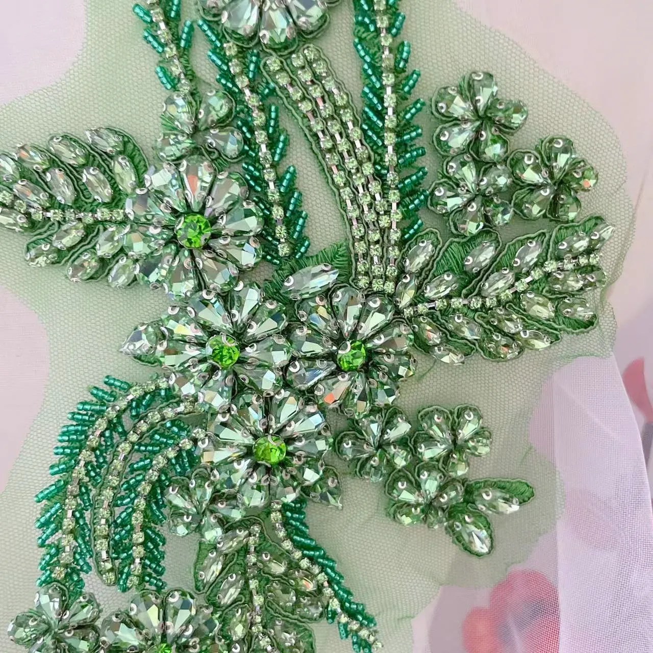 Handgenähte Strass-Mäntel, Spiegelblumen, Funkelnde Strass-Mäntel, Taillenbänder, Schultern, Hochzeitskleid, DIY-Applikationen, Neue Farbe – Detail 7