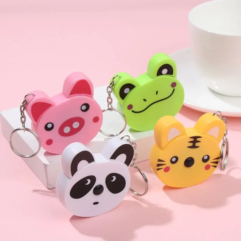 1m Long Cartoon Animal Tape Measure Sewing Measure Ruler Tiger Panda Frog Piggy Automatic Stretch Soft Ruler With Keychain