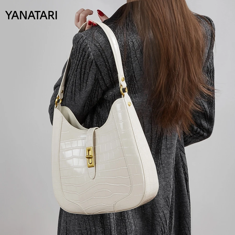 YANATARI luxury vintage bag women genuine leather half moon bag Shoulder handbags high-end fashion Crossbody bag