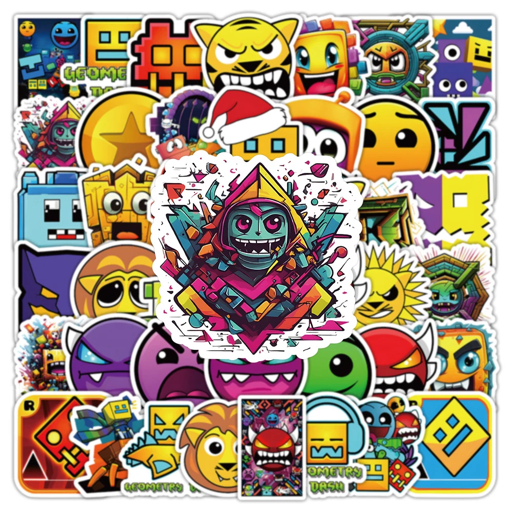 

10/30/50pcs Cartoon Geometry Dash Graffiti Stickers Aesthetic Decals Decorative Skateboard Scrapbook Notebook Phone Cool Sticker