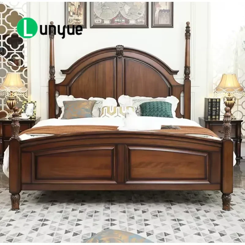 Luxury Solid Wood Bedroom Furniture Set Hand Carved Bed Frame Nightstand Dresser Modern Traditional Home Decor Durable