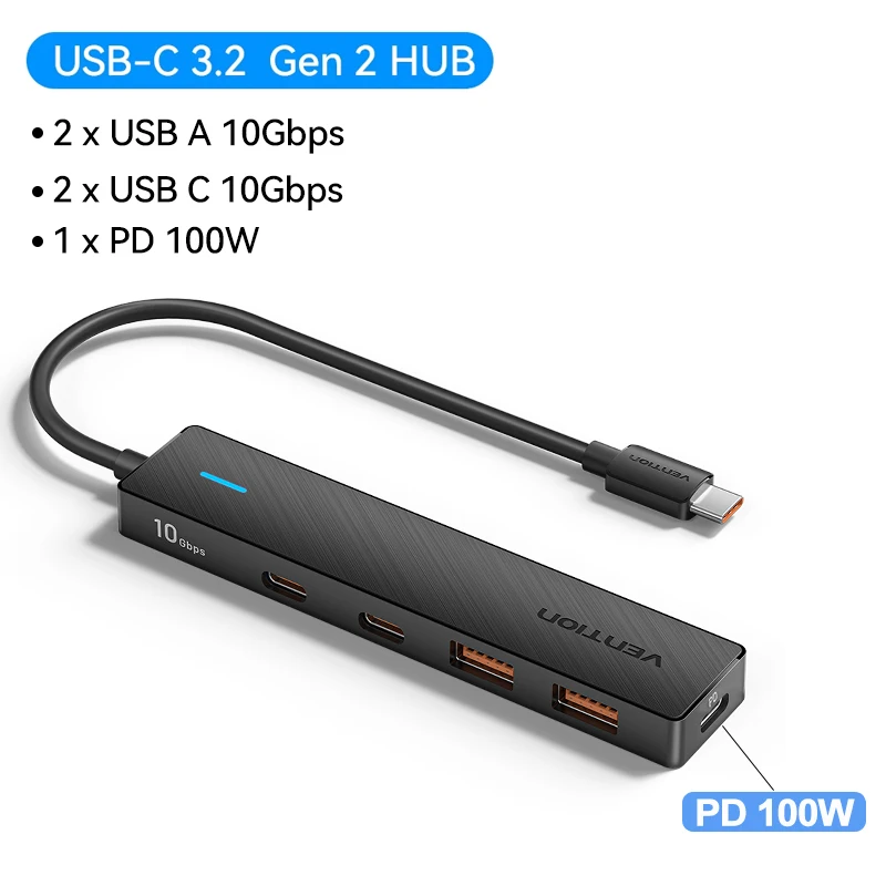 Ventie USB 3.2 Gen2 HUB 5 Poorten Splitter 10Gbps USB A Type C HUB Multipoort Adapter voor MacBook iPad Laptop Uitbreiding PC Desktop