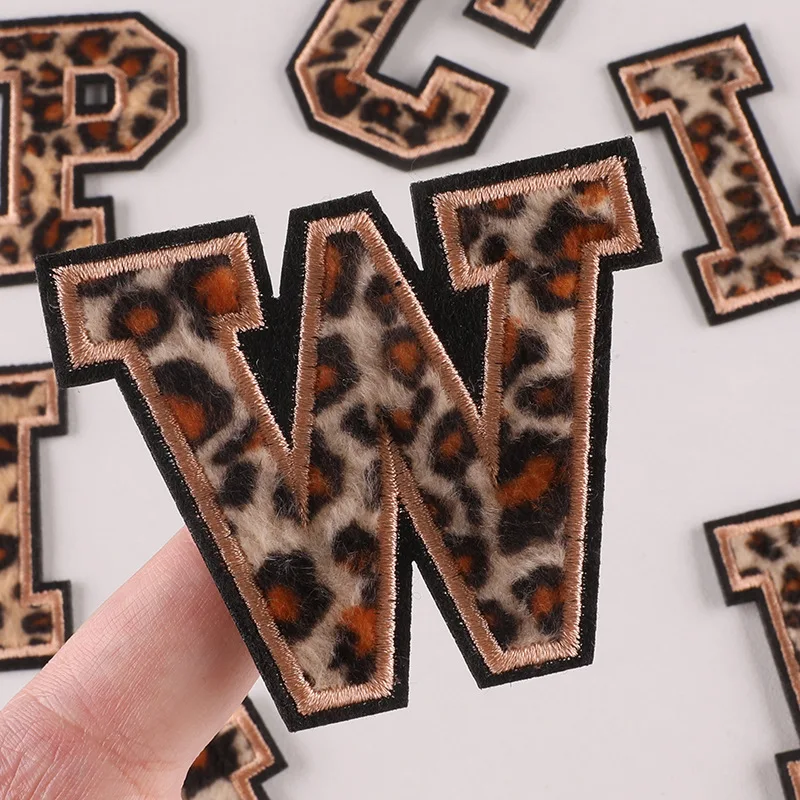 26 English Letters Leopard Print Fabric Badge DIY Embroidery Patch for Clothes Decoration Iron on Patches for Clothing