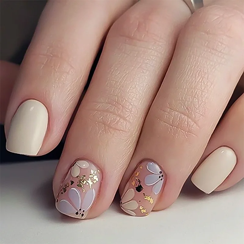 

24 Pcs Press on Acrylic Nails for Women Spring Summer Flowers Nail Tips Short Square False Nails with Glue Prosthetic Nail Set