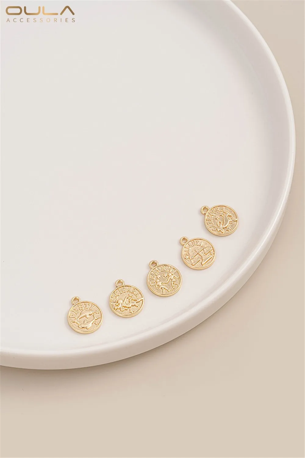 

1PCS 14K Gold-plated 12 Zodiac Sign Pendant Round Plate Concave-convex Pendant, Diy Handcrafted Bracelet Necklace Accessory