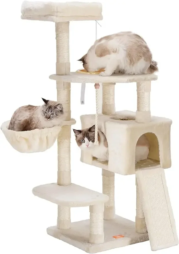 Cat Tree, Cat Tower for Indoor Cats with Scratching Board, Multi-Level Cat Furniture Condo with Feeding Gray HCT010M