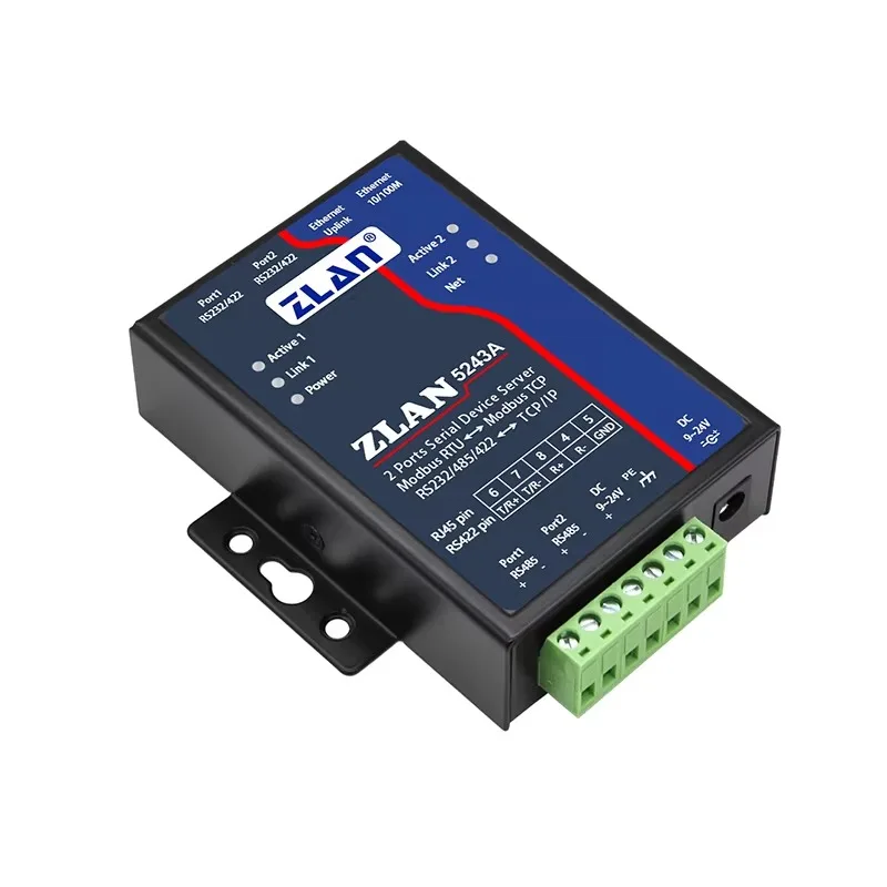 2 ports ethernet industrial gateway converter RS485 to Ethernet TCP IP Modbus Gateway serial server ZLAN5243A