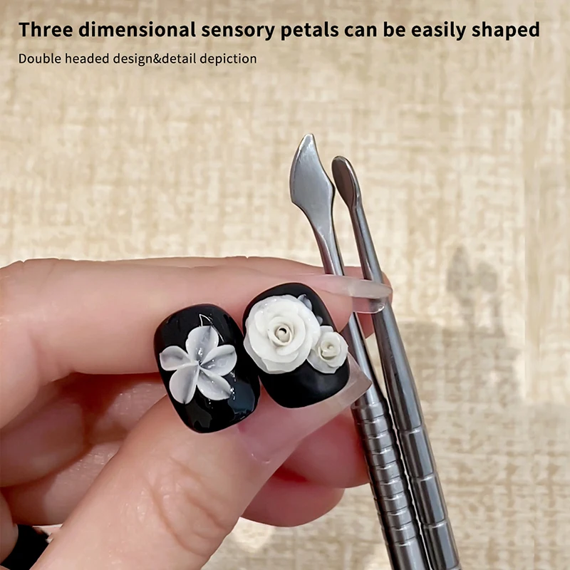 Varilla de Metal para tallar uñas de doble cabeza, extensión de pegamento, espátula para quitar Gel, herramienta de eliminación de inmersión de esmalte de uñas