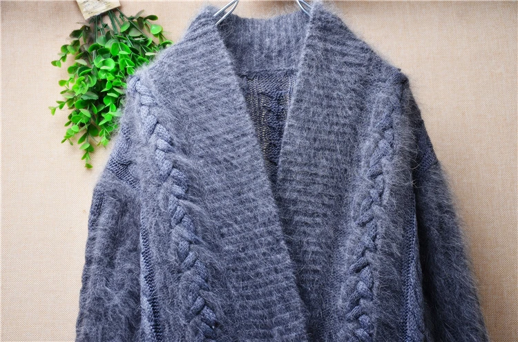 Women Mujer Autumn Winter Thick Warm Hairy Mink Cashmere Knitted Long Front Short Back Loose Cardigan Jersey Angora Sweater Coat