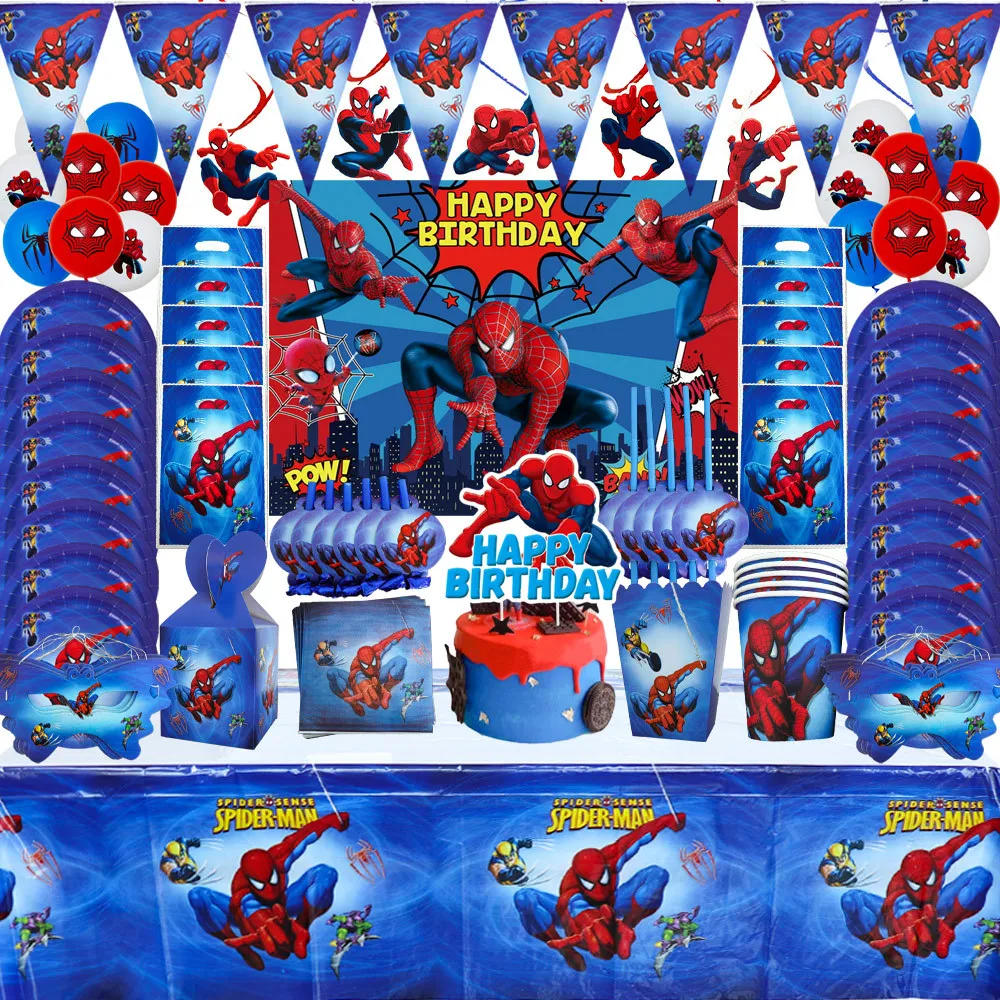 Spiderman Birthday Party Decorations Tableware Balloons Backdrop Plates Cups Napkin Kit Spiderman Theme Deco Child Supplies Set