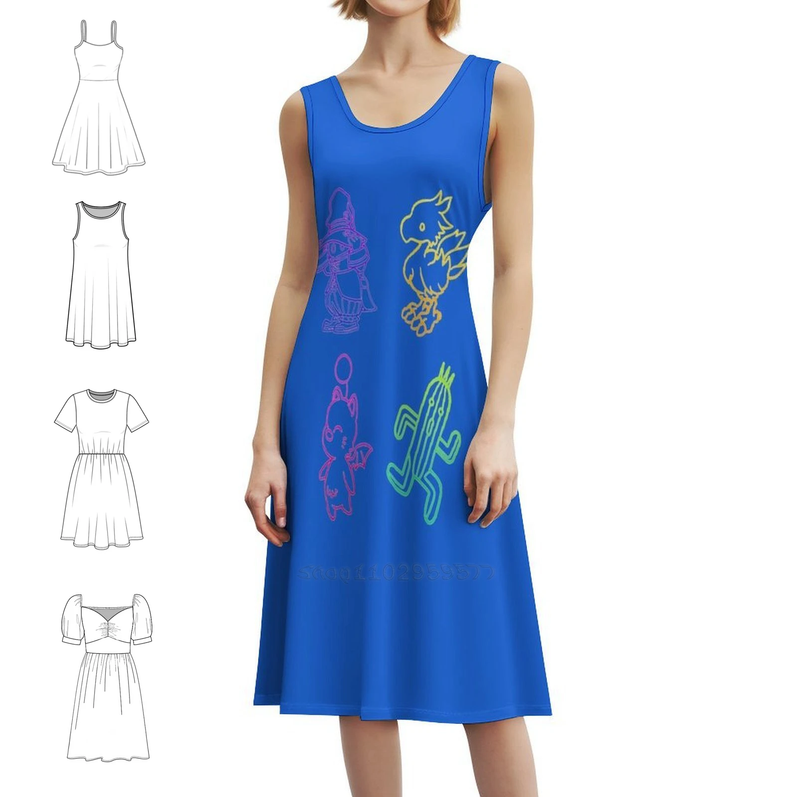 فاينل فانتسي الخطوط العريضة الكلاسيكية تي شيرت البوهيمي بلا أكمام فستان متعدد المطبوعات عطلة الشاطئ فستان الحفلات الخيال النهائي الخطوط العريضة #1