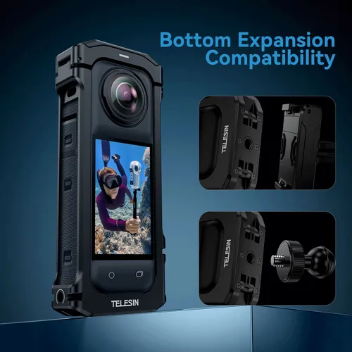 Imagen 2 del producto TELESIN-funda con marco de aleación de aluminio para cámara de acción Insta 360 X4, carcasa protectora de bajo peso con disparo Vertical para cámara de acción Insta 360 X4