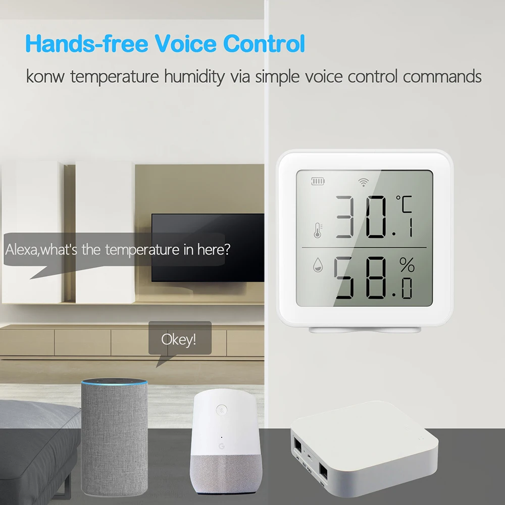 Tuya-Sensor Inteligente de Temperatura e Umidade, Monitoramento Remoto, Higrothermograph Doméstico, Alexa, Google Home Voice Control