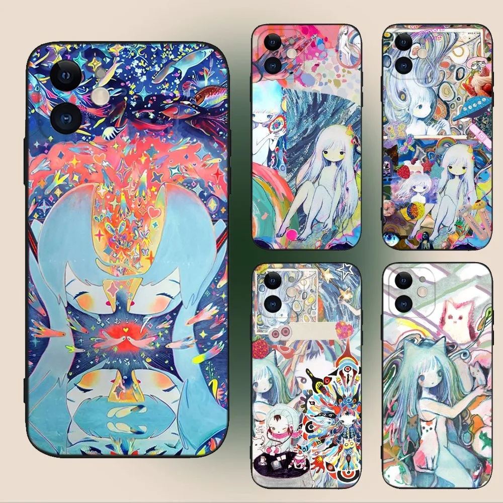 

K-KikuoS Art Cute Phone Case For iPhone 16,15,14,13,12,11,Plus,Pro Max,XS,X,XR,SE,Mini,8,7 Soft Silicone Black Cover