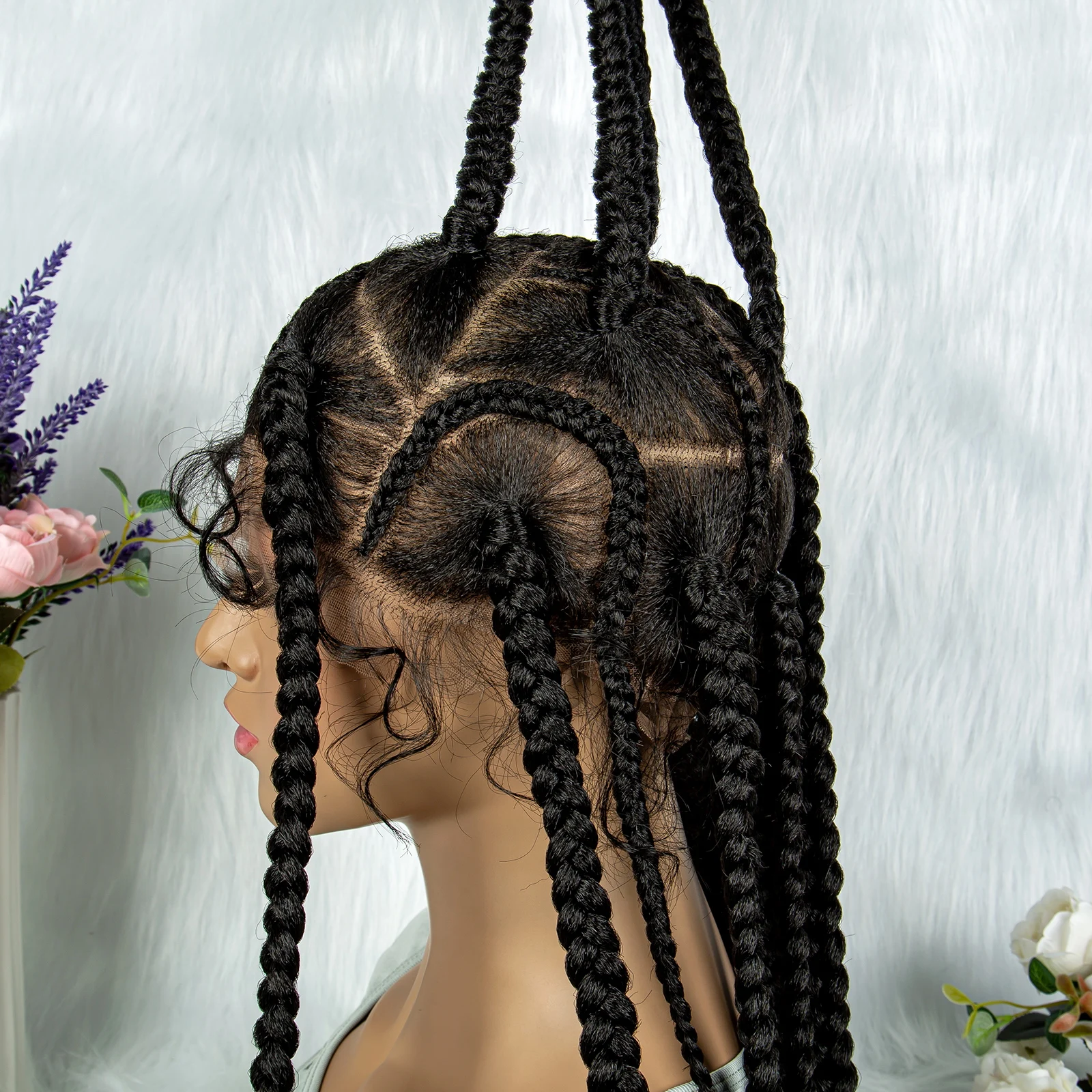 KIMA-Peruca Dianteira Rendas Sintéticas HD para Mulheres Negras, Perucas Trançadas, Tranças de Crochê, Cabelo Trançado, Caixa Sem Nós, Tranças Cornrow, Novo