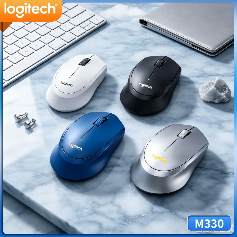 Logitech M330 Silent Wireless Mouse 2.4G Nano Receiver Ergonomic Right Hand Grip For Laptop Desktop PC Home Office Daily Work