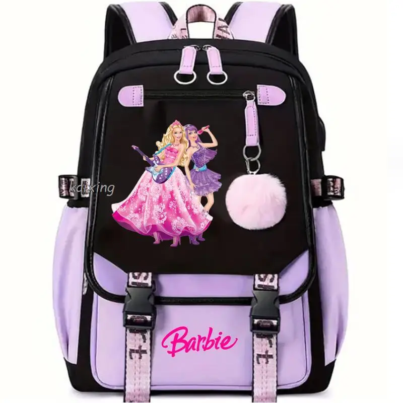 Moda Barbie film USB Charge plecak na laptopa chłopcy dziewczyny drukować nastolatki torby szkolne na laptopy kobiety mężczyźni podróżują Mochila