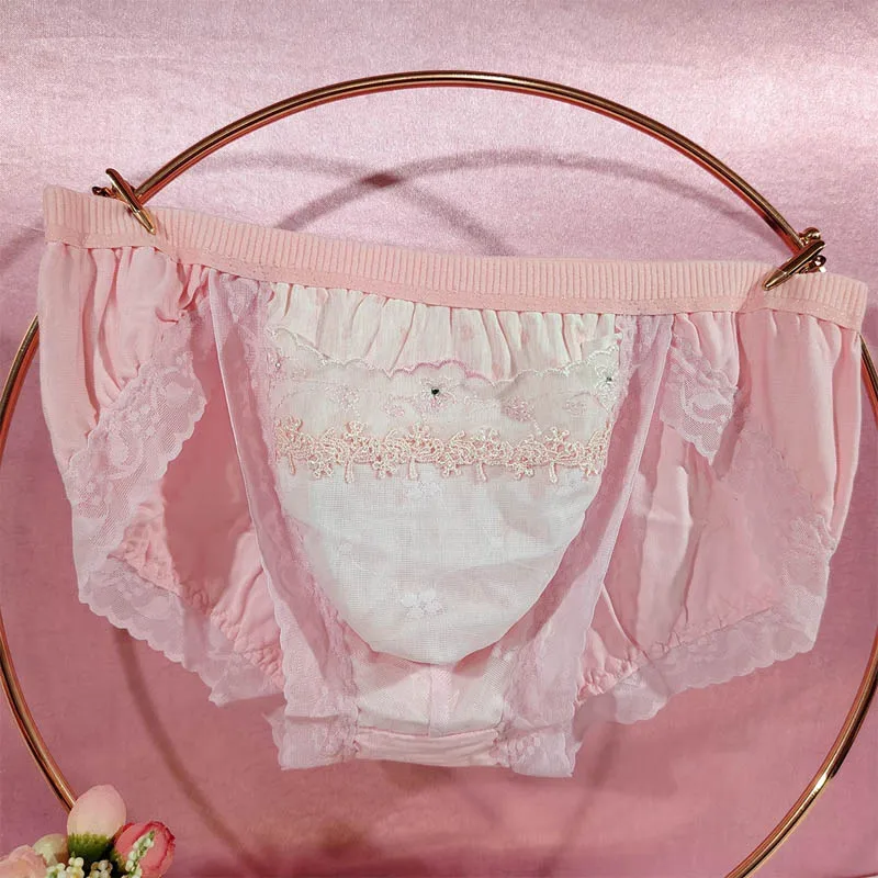 

Man's Lace Pink Low Waist Briefs Cross-dressing Slim Fit Soft Comfortable Panties Live Show Dance Private Party DJ Club BF Gifts