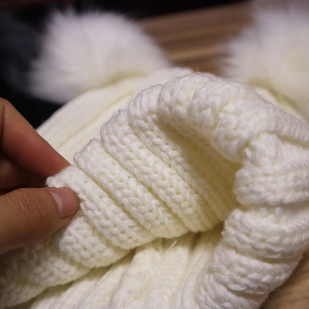 

Knitted Beanies Stretchy Thick Faux Pom Pom Hats Warm Chunky Knitting for Women Winter Warmth Beanie Women