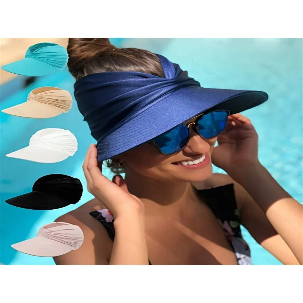

1 шт., женская шляпа с солнцезащитным козырьком, с широкими полями, летняя защита от ультрафиолета, пляжный спорт для женщин, компактные летние пляжные шляпы