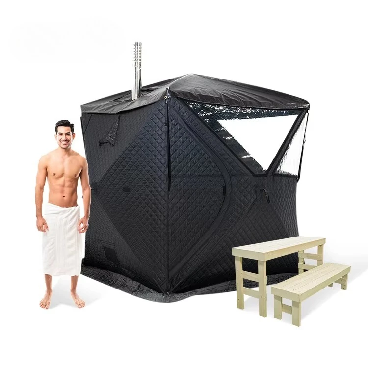 Tienda de sauna portátil al aire libre, Zelt de fácil instalación de los años 60 para sauna Oxford impermeable de 3 capas para 3 personas