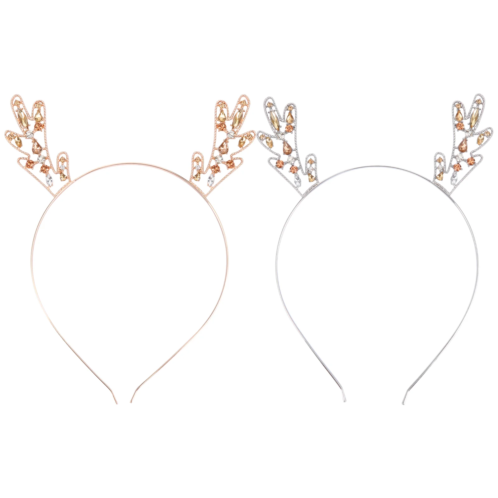 

2 Pcs Hair Accessories Metal Antler Headband Christmas Rhinestone Hoop Headwear Antlers Xmas Headpiece Miss