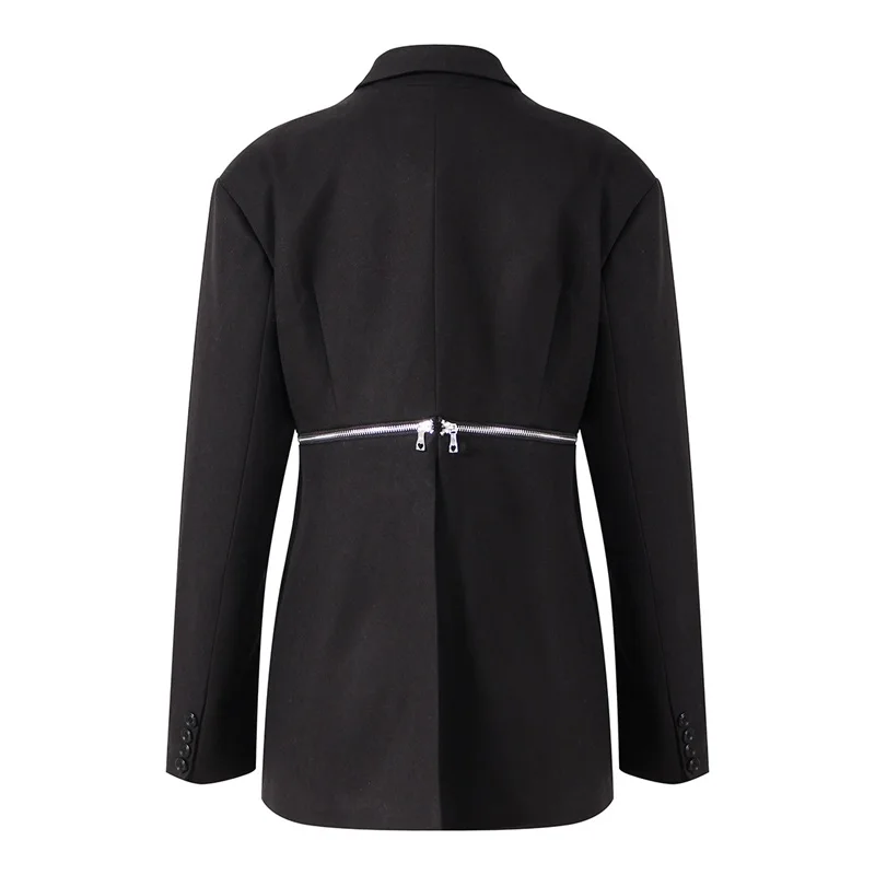 Irregular Dark Style Women Suit Splicing Notch Lapels Two Buttons Tops White Black Zipper Long Sleeve Blazer New Design In Stock