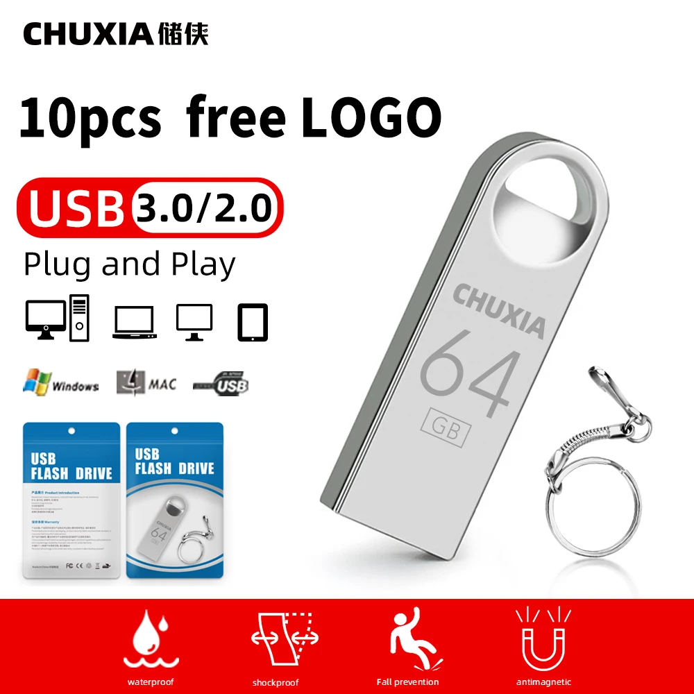 10PCS USB Flash Drive 3.0 Pendrive Stick 64GB Waterproof Memory USB Drive 128GB Hight Speed Pen Drives Flash USB Key Chain Gift