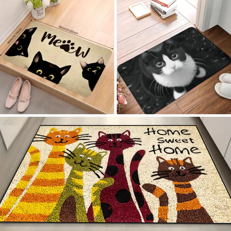 Cat\'s Sweet Home Pattern Mat Welcome Floor Decor Carpet Non-slip Easy To Clean Area Rug  Living Room Household Washable Doormats