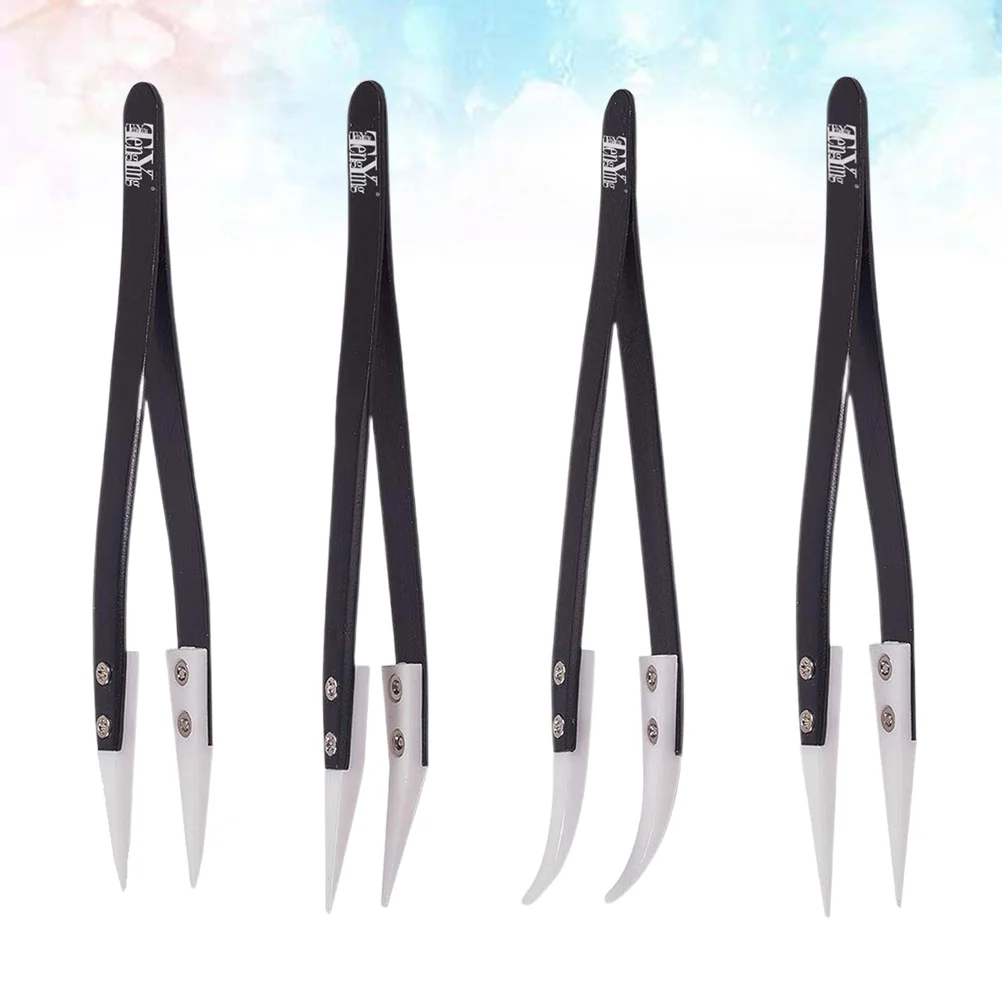 4pcs Ceramic Tweezers Set Replaceable White Ceramic Tips with Temperature Resistance and Anti-Magnetic Precision Tips for Electr