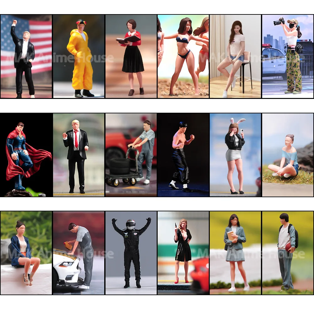 5Pcs Random Painted Miniatures 1/64 1/87 Repairman Sexy Beauty Police Officer Family Figures Doll Model Scene Toys